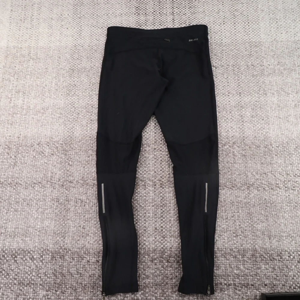 Nike Dri-FIT Running Leggings Women Small Black Good Zipper Ankle Reflective
